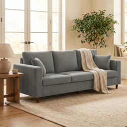 HOMCOM 3 Seater Sofa with Wide Seat, Corduroy Fabric Couch with Deep Seat, Spring Cushion, Light Grey - thumbnail 9
