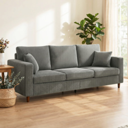 HOMCOM 3 Seater Sofa with Wide Seat, Corduroy Fabric Couch with Deep Seat, Spring Cushion, Light Grey - thumbnail 2