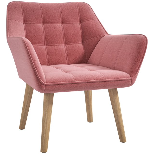 HOMCOM Accent Chair, Arm Chair with Wide Arms, Slanted Back, Thick Padding and Rubber Wooden Legs for Living Room, Pink - Aosom UK - image 1