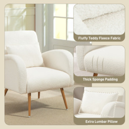 HOMCOM Teddy Fleece Accent Chair - Cream White - thumbnail 4