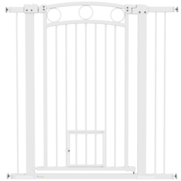 PawHut 106cm Tall Dog Gate with Cat Door, 7cm and 14cm Extensions, for Stairs, Doorways, 76-104cm Width - thumbnail 1