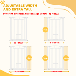 PawHut 106cm Tall Dog Gate with Cat Door, 7cm and 14cm Extensions, for Stairs, Doorways, 76-104cm Width - thumbnail 4
