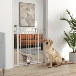 PawHut 106cm Tall Dog Gate with Cat Door, 7cm and 14cm Extensions, for Stairs, Doorways, 76-104cm Width - thumbnail 2