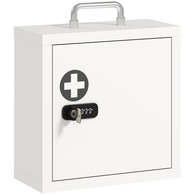 HOMCOM Wall Mount Medicine Cabinet with Combination and Key Lock, 2 Tier Stainless Steel First Aid Cabinet, White - image 1