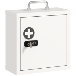 HOMCOM Wall Mount Medicine Cabinet with Combination and Key Lock, 2 Tier Stainless Steel First Aid Cabinet, White - thumbnail 1