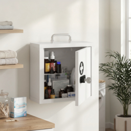 HOMCOM Wall Mount Medicine Cabinet with Combination and Key Lock, 2 Tier Stainless Steel First Aid Cabinet, White - thumbnail 2