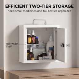 HOMCOM Wall Mount Medicine Cabinet with Combination and Key Lock, 2 Tier Stainless Steel First Aid Cabinet, White - thumbnail 5