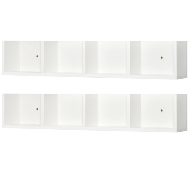 HOMCOM Wall Mount 84 CD / 56 DVD/Blu-ray/ Media Storage Rack 4 Cubes, Wooden Shelf Organiser Unit Bookcase Display, Set of 2, White - image 1