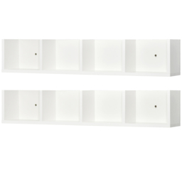 HOMCOM Wall Mount 84 CD / 56 DVD/Blu-ray/ Media Storage Rack 4 Cubes, Wooden Shelf Organiser Unit Bookcase Display, Set of 2, White