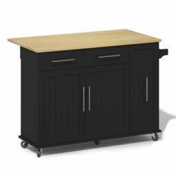 Sleek Kitchen Trolley with Drop Leaf, Pull-Out Organiser, Mobile Kitchen Island with Lockable Castors, 120L x 40W x 90H cm, Black+Natural - Aosom UK - thumbnail 2