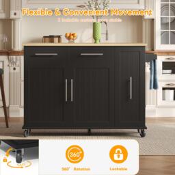 Sleek Kitchen Trolley with Drop Leaf, Pull-Out Organiser, Mobile Kitchen Island with Lockable Castors, 120L x 40W x 90H cm, Black+Natural - Aosom UK - thumbnail 4