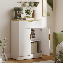 HOMCOM Sideboard Storage Cabinet, Modern Storage Cupboard with Drawer and Adjustable Shelf for Living Room, Kitchen, Dining Room, Entryway, White - thumbnail 2