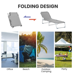 Outsunny Reclining Sun Lounger Chair Folding Camping Bed with 4-Position Adjustable Backrest, Grey - thumbnail 7