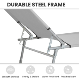 Outsunny Reclining Sun Lounger Chair Folding Camping Bed with 4-Position Adjustable Backrest, Grey - thumbnail 6