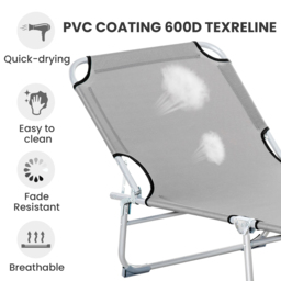 Outsunny Reclining Sun Lounger Chair Folding Camping Bed with 4-Position Adjustable Backrest, Grey - thumbnail 5
