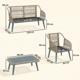 Outsunny 4 Piece Rattan Garden Furniture Set with Loveseat, Armchairs, Wood Table, Wicker Patio Conversation Set, Grey - thumbnail 3