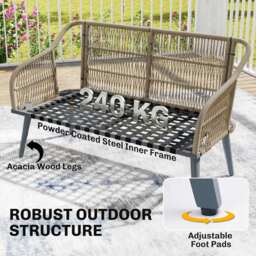 Outsunny 4 Piece Rattan Garden Furniture Set with Loveseat, Armchairs, Wood Table, Wicker Patio Conversation Set, Grey - thumbnail 6