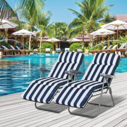 Outsunny Set of 2 Garden Patio Outdoor Sun Recliners Loungers Foldable Multi Position Relaxers Chairs w/ Cushions Fire Retardant Sponge - Aosom UK - thumbnail 2