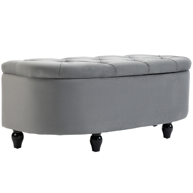 HOMCOM Semi-Circle Bed End Bench Ottoman w/ Storage Tufted Upholstered Accent Seat Footrest Stool w/ Rubberwood Legs for Bedroom & Entryway - Aosom UK - image 1