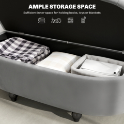 HOMCOM Semi-Circle Bed End Bench Ottoman w/ Storage Tufted Upholstered Accent Seat Footrest Stool w/ Rubberwood Legs for Bedroom & Entryway - Aosom UK - thumbnail 4