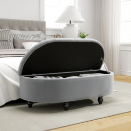 HOMCOM Semi-Circle Bed End Bench Ottoman w/ Storage Tufted Upholstered Accent Seat Footrest Stool w/ Rubberwood Legs for Bedroom & Entryway - Aosom UK - thumbnail 7