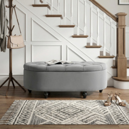 HOMCOM Semi-Circle Bed End Bench Ottoman w/ Storage Tufted Upholstered Accent Seat Footrest Stool w/ Rubberwood Legs for Bedroom & Entryway - Aosom UK - thumbnail 8