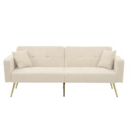 Sherpa Convertible Sofa Bed with 2 Side Pockets, Adjustable Backrest, Golden Legs, Elegant Loveseat for Bedroom, 176L x 64W x 75H cm, Beige - Aosom.UK - thumbnail 2