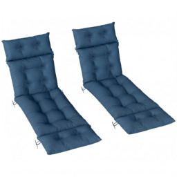 Outsunny Set of Two 190 x 56cm Sun Lounger Cushions - Navy Blue - thumbnail 1