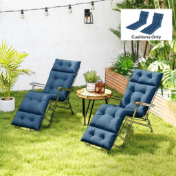 Outsunny Set of Two 190 x 56cm Sun Lounger Cushions - Navy Blue - thumbnail 2