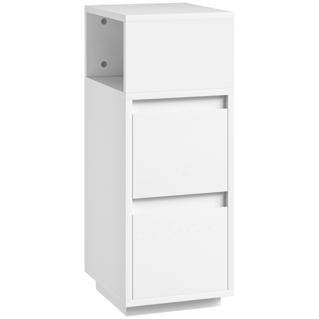 HOMCOM Slim Bedside Table, Narrow Bedside Cabinet with Open Shelf and 2 Drawers for Bedroom, Living Room, White - image 1