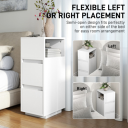 HOMCOM Slim Bedside Table, Narrow Bedside Cabinet with Open Shelf and 2 Drawers for Bedroom, Living Room, White - thumbnail 6