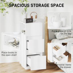 HOMCOM Slim Bedside Table, Narrow Bedside Cabinet with Open Shelf and 2 Drawers for Bedroom, Living Room, White - thumbnail 4