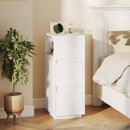 HOMCOM Slim Bedside Table, Narrow Bedside Cabinet with Open Shelf and 2 Drawers for Bedroom, Living Room, White - thumbnail 2