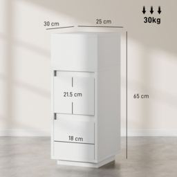 HOMCOM Slim Bedside Table, Narrow Bedside Cabinet with Open Shelf and 2 Drawers for Bedroom, Living Room, White - thumbnail 3