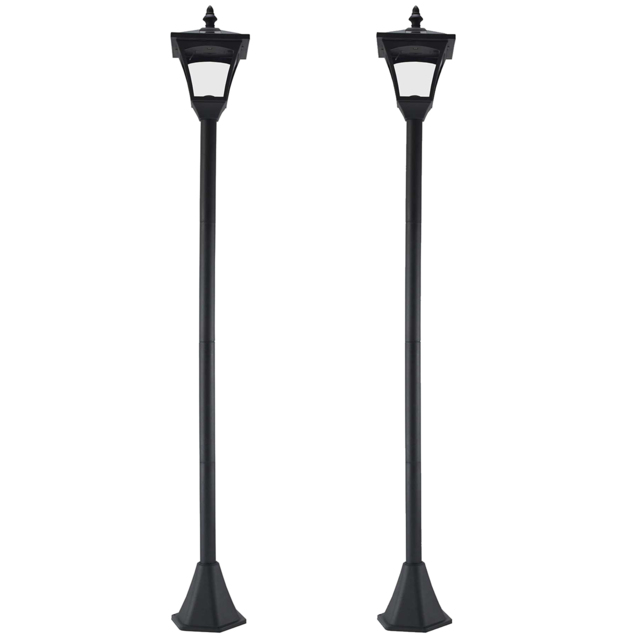 Outsunny Set of 2 Outdoor Garden Solar Post Lamp Sensor Dimmable LED Lantern Bollard IP44 Energy-saving 1.2M Tall, Black - Aosom UK - image 1
