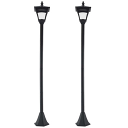 Outsunny Set of 2 Outdoor Garden Solar Post Lamp Sensor Dimmable LED Lantern Bollard IP44 Energy-saving 1.2M Tall, Black - Aosom UK