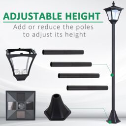 Outsunny Set of 2 Outdoor Garden Solar Post Lamp Sensor Dimmable LED Lantern Bollard IP44 Energy-saving 1.2M Tall, Black - Aosom UK - thumbnail 4