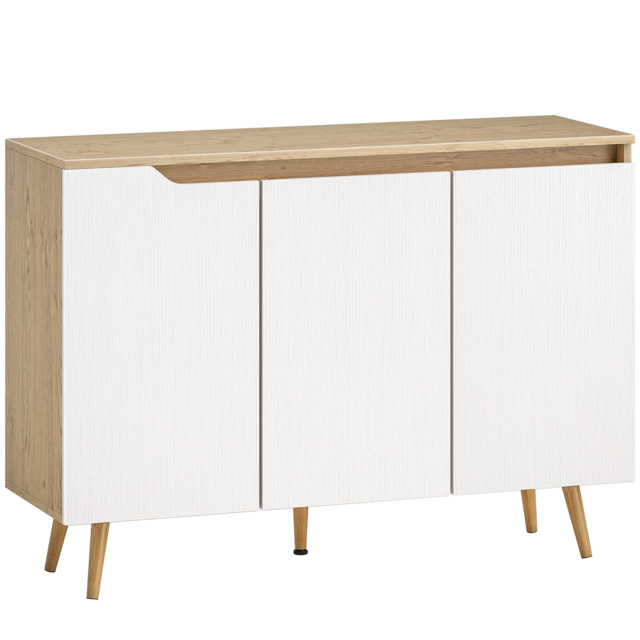 HOMCOM Sideboard Storage Cabinet, Kitchen Cupboard with 3 Doors, 2 Adjustable Shelves and 5 Rubberwood Legs, White and Oak - image 1