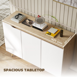 HOMCOM Sideboard Storage Cabinet, Kitchen Cupboard with 3 Doors, 2 Adjustable Shelves and 5 Rubberwood Legs, White and Oak - thumbnail 6
