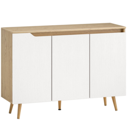 HOMCOM Sideboard Storage Cabinet, Kitchen Cupboard with 3 Doors, 2 Adjustable Shelves and 5 Rubberwood Legs, White and Oak - thumbnail 1
