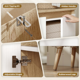 HOMCOM Sideboard Storage Cabinet, Kitchen Cupboard with 3 Doors, 2 Adjustable Shelves and 5 Rubberwood Legs, White and Oak - thumbnail 7