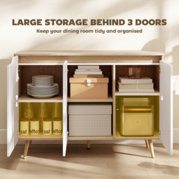 HOMCOM Sideboard Storage Cabinet, Kitchen Cupboard with 3 Doors, 2 Adjustable Shelves and 5 Rubberwood Legs, White and Oak - thumbnail 5
