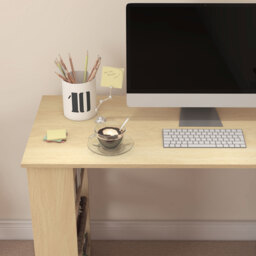 HOMCOM L-shaped desk modular computer desk built-in bookcase + 3-tier shelf white and natural wood - thumbnail 4