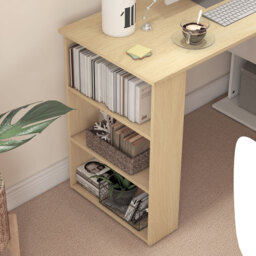 HOMCOM L-shaped desk modular computer desk built-in bookcase + 3-tier shelf white and natural wood - thumbnail 5