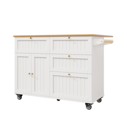 Rolling Mobile Kitchen Island with Drawers, Storage Cabinet, Multi-Functional Utility Cart with Drop Leaf, 133L x 70W x 88H cm, White - Aosom UK - thumbnail 2
