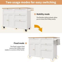 Rolling Mobile Kitchen Island with Drawers, Storage Cabinet, Multi-Functional Utility Cart with Drop Leaf, 133L x 70W x 88H cm, White - Aosom UK - thumbnail 4