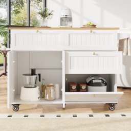 Rolling Mobile Kitchen Island with Drawers, Storage Cabinet, Multi-Functional Utility Cart with Drop Leaf, 133L x 70W x 88H cm, White - Aosom UK - thumbnail 7