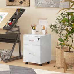 HOMCOM Two Drawer Lockable Filing Cabinet - White Wood Grain - thumbnail 7