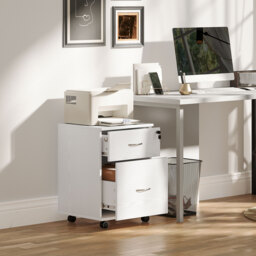 HOMCOM Two Drawer Lockable Filing Cabinet - White Wood Grain - thumbnail 2