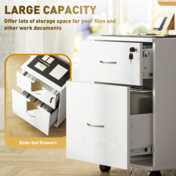 HOMCOM Two Drawer Lockable Filing Cabinet - White Wood Grain - thumbnail 4